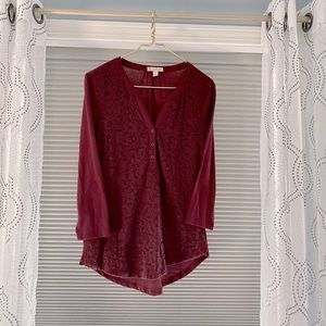 Lace-front 3/4 Sleeve Shirt
